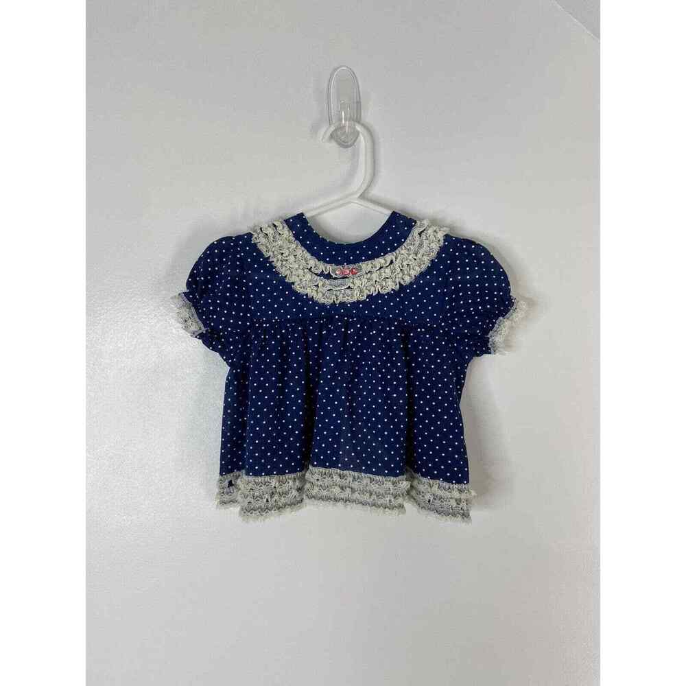 Vintage 1980’s Blue W/ White Polka Dots Lace Ruffle Infant Dress Sears Baby